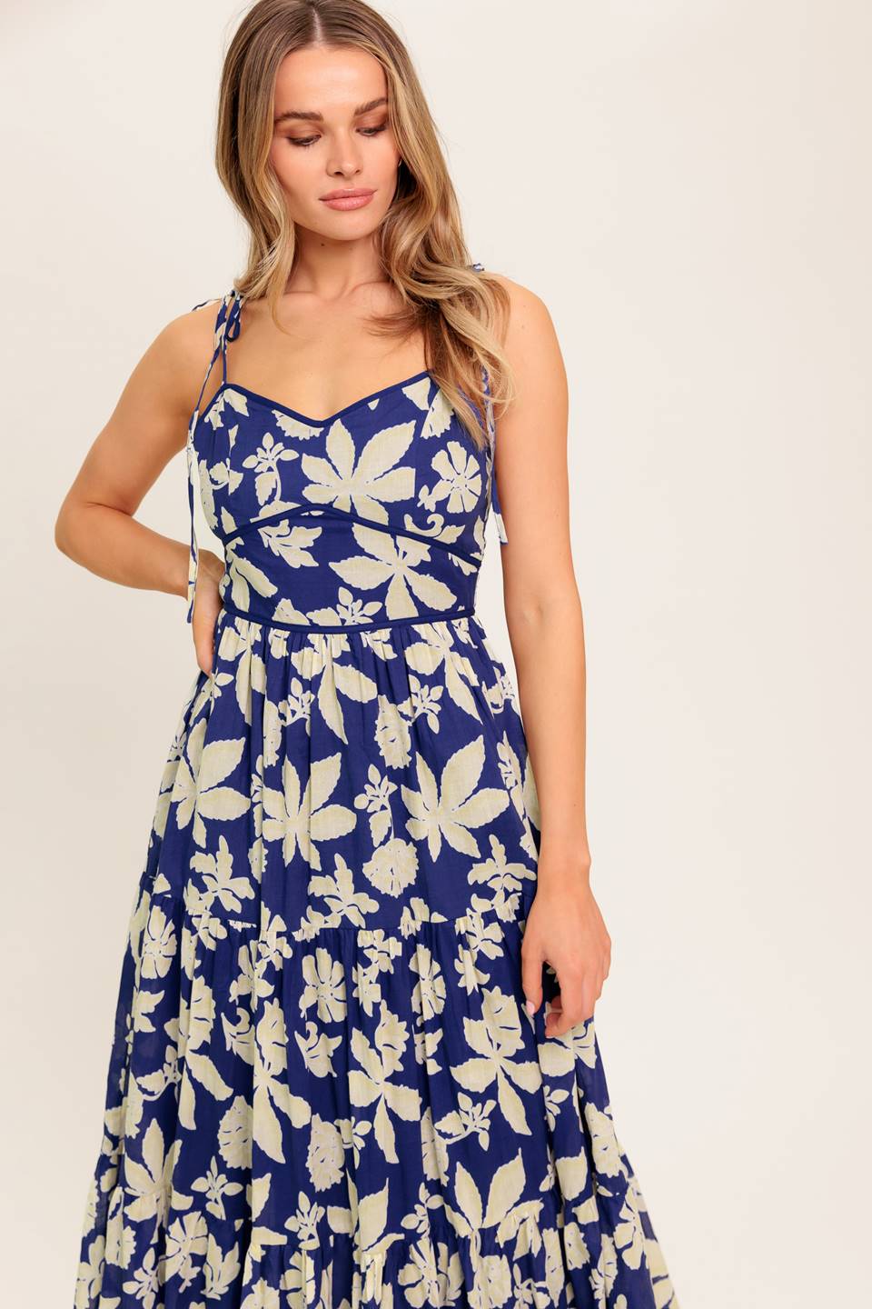 PETALS IN THE WIND MIDI DRESS - NAVY - FINAL SALE