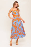 APRICOT SUNSET CUT-OUT MIDI DRESS