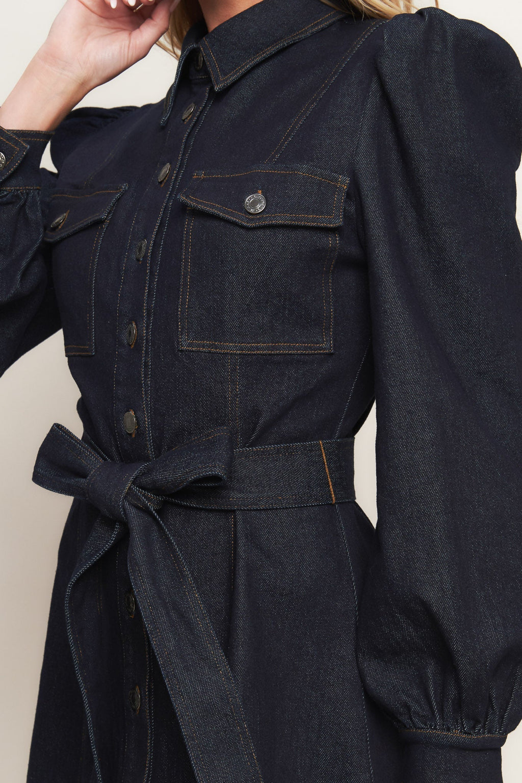 AUTUMN DAYS DARK INDIGO DENIM MINI DRESS - FINAL SALE