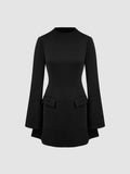 High Neck Solid Long Sleeve Mini Dress