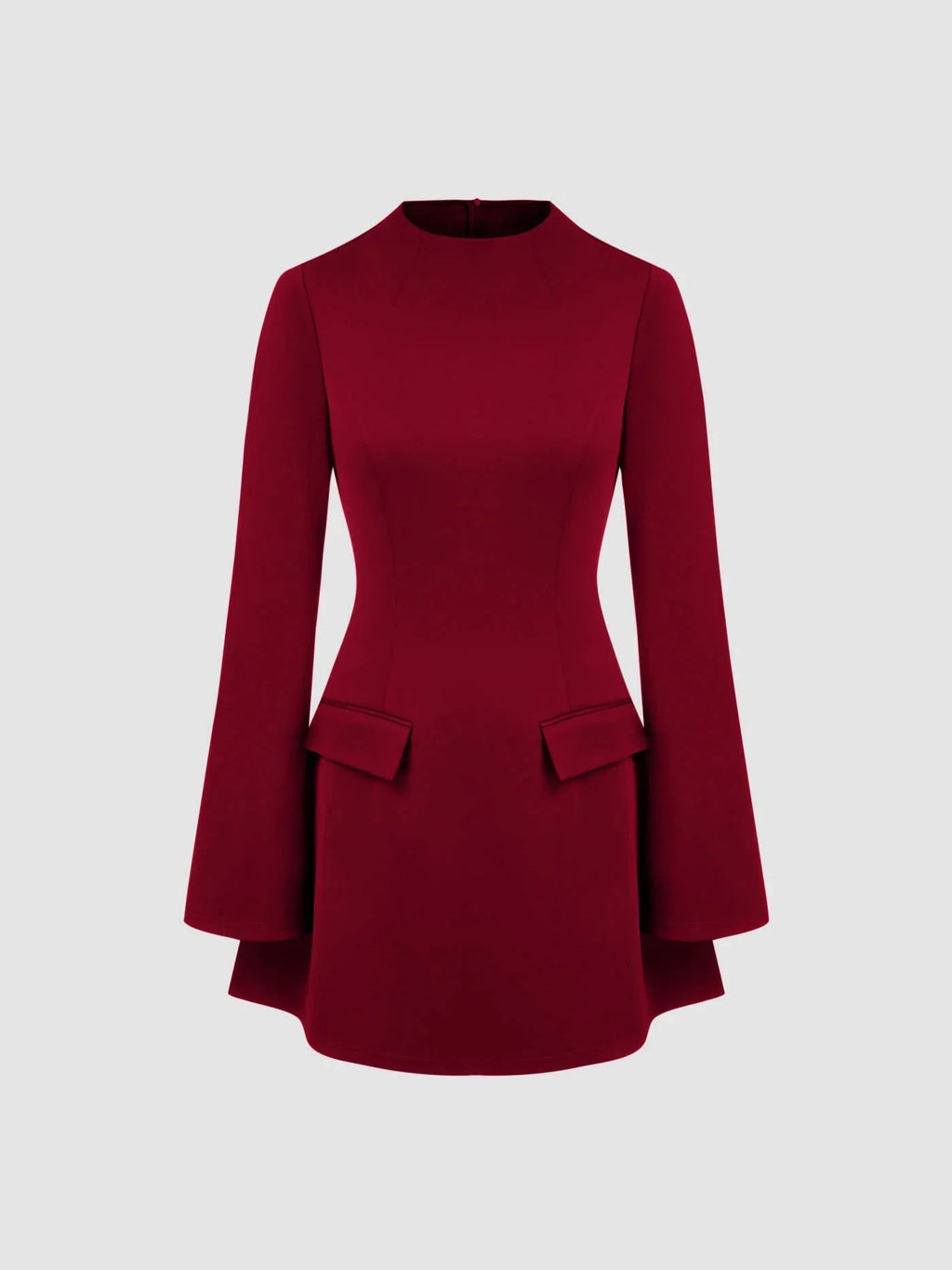 High Neck Solid Long Sleeve Mini Dress