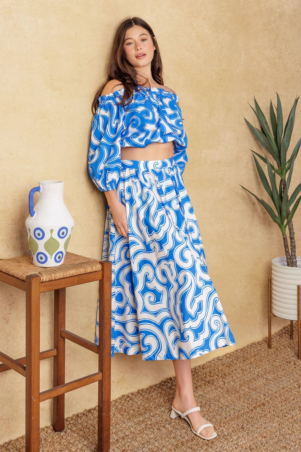 BEACH DAY TOP & SKIRT SET - BLUE & WHITE