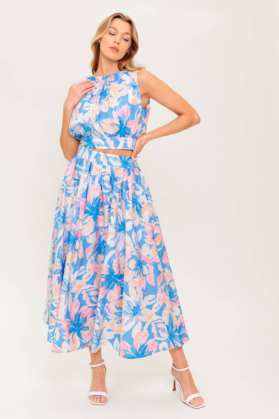SUMMER HARMONY TIE TOP & SKIRT SET - POWDER BLUE - FINAL SALE