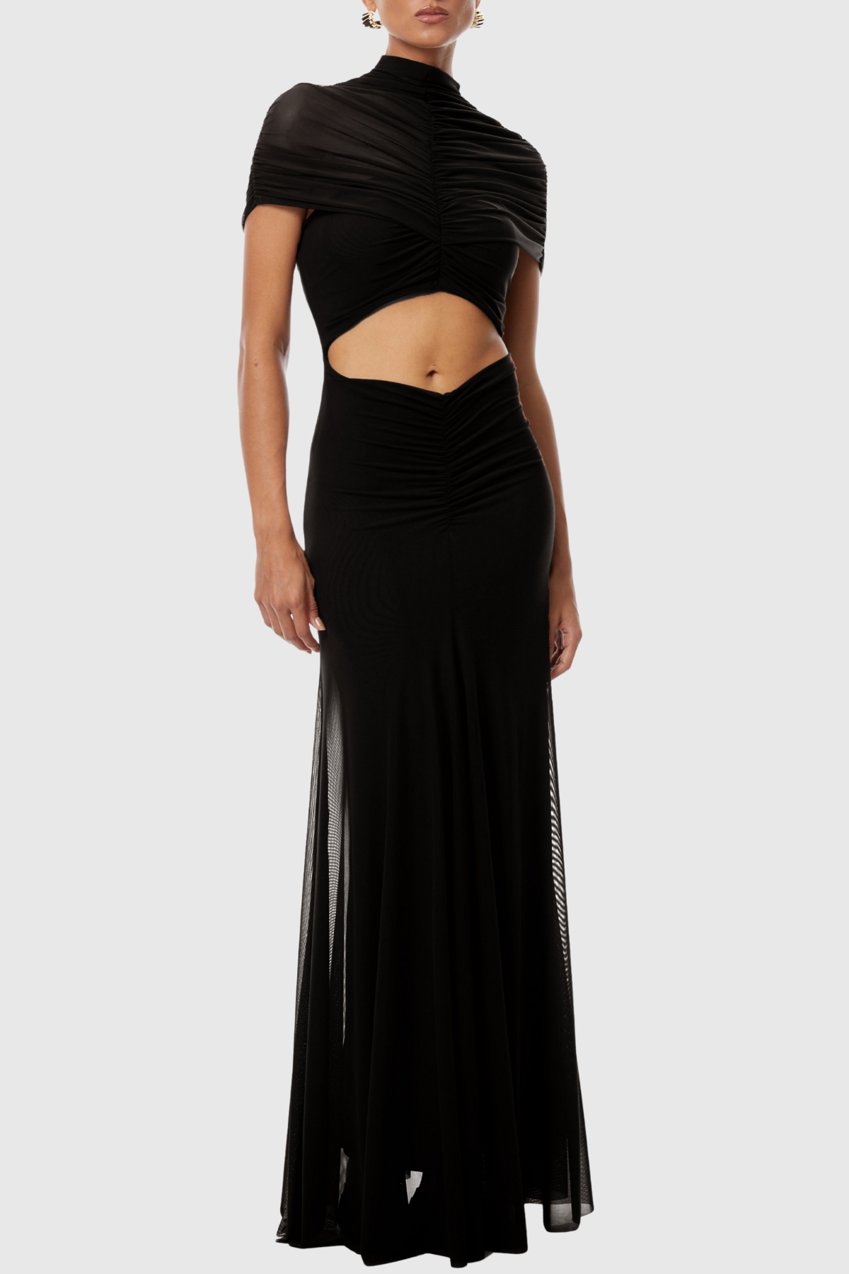 Iareda Mesh Ruched Cutout Maxi Dress - Black