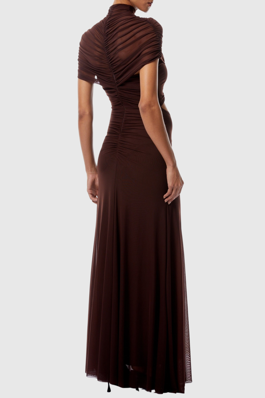 Iareda Mesh Ruched Cutout Maxi Dress - Chocolate