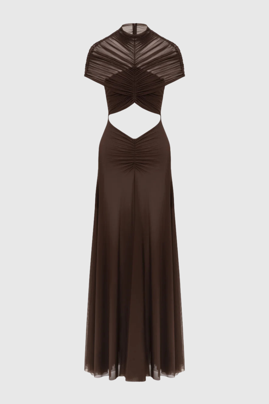 Iareda Mesh Ruched Cutout Maxi Dress - Chocolate