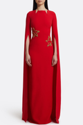 Ibena Floral Embroidered Cape Sleeve Maxi Dress