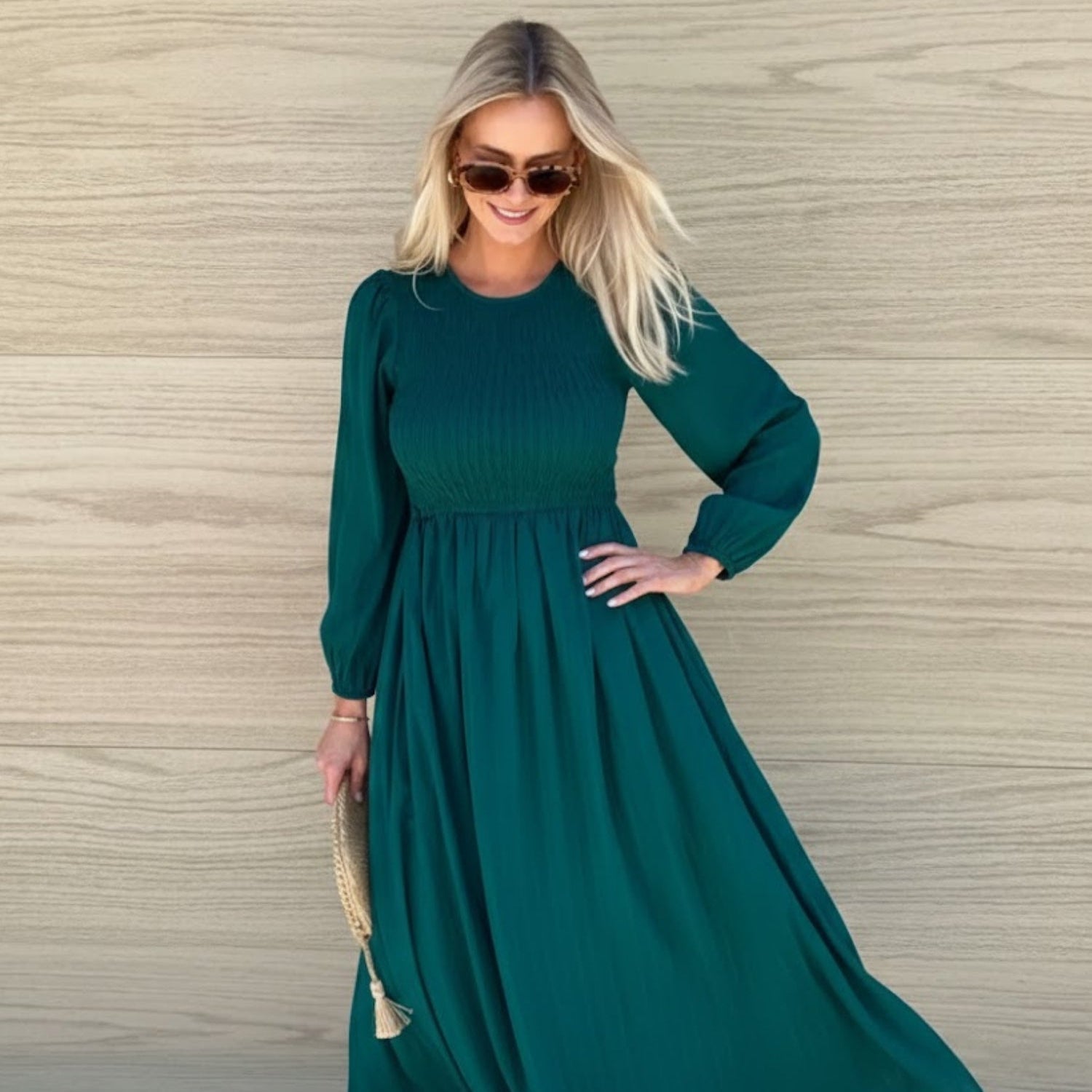 Iolana Dress - Deep Green Long Sleeve
