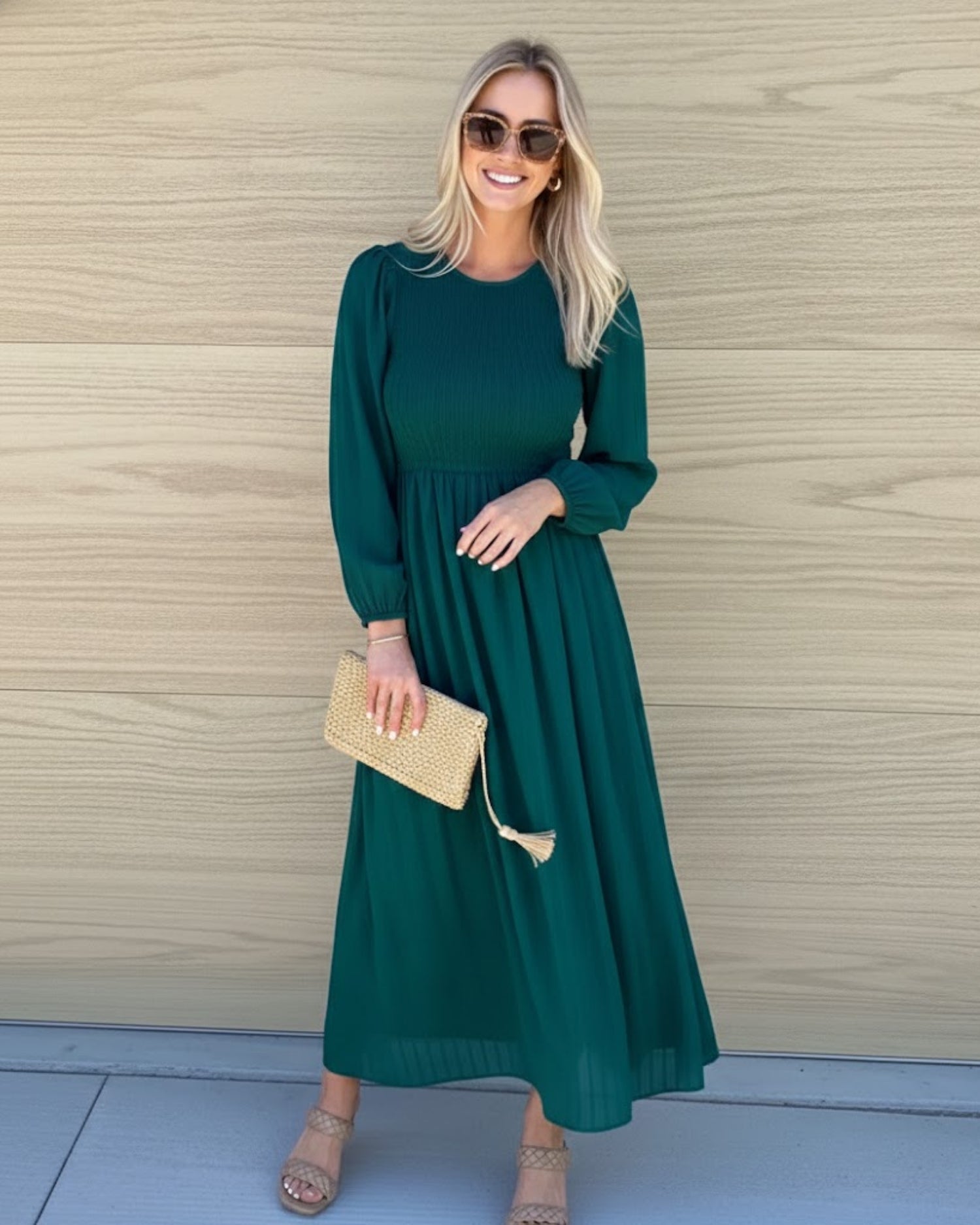 Iolana Dress - Deep Green Long Sleeve
