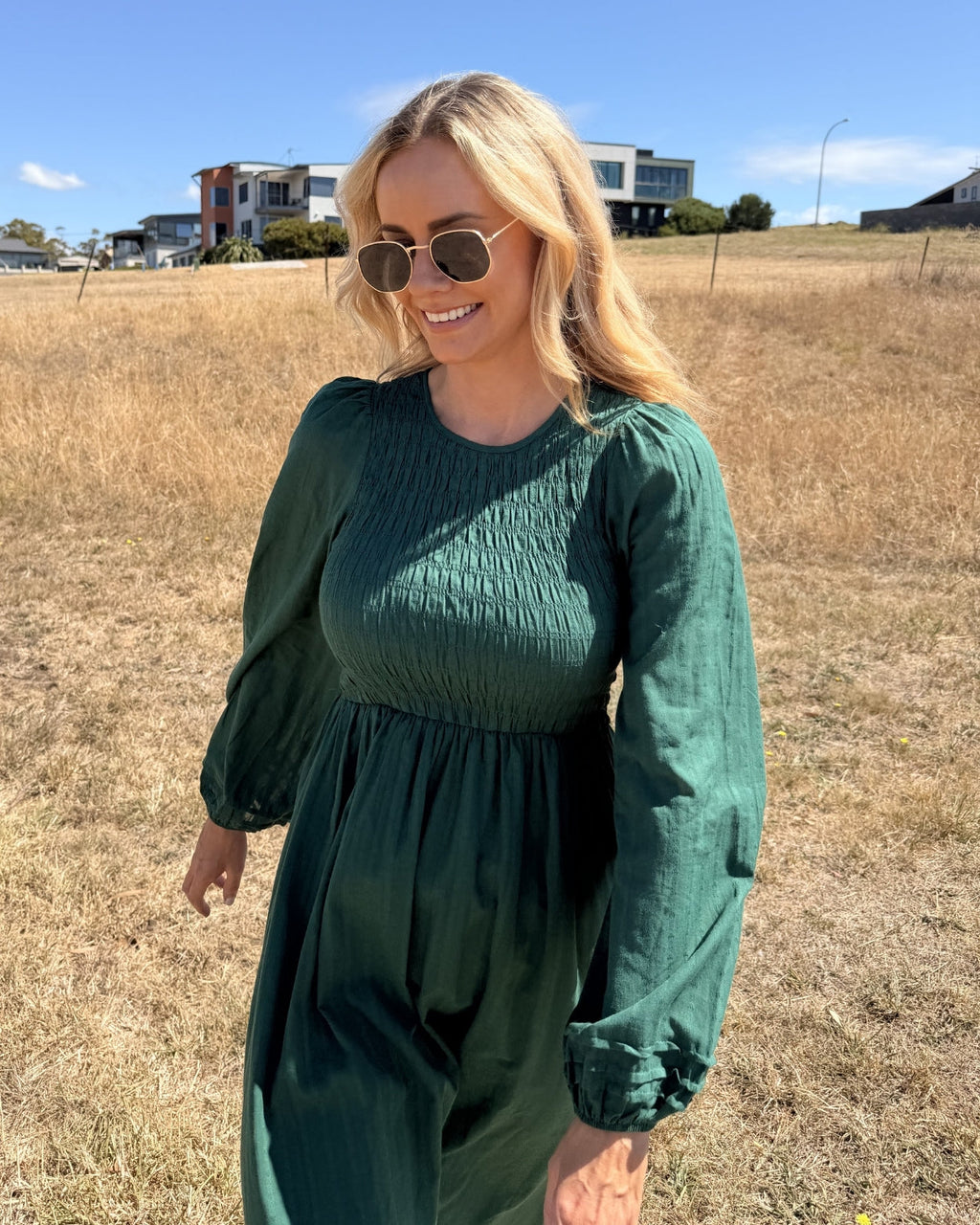 Iolana Dress - Deep Green Long Sleeve