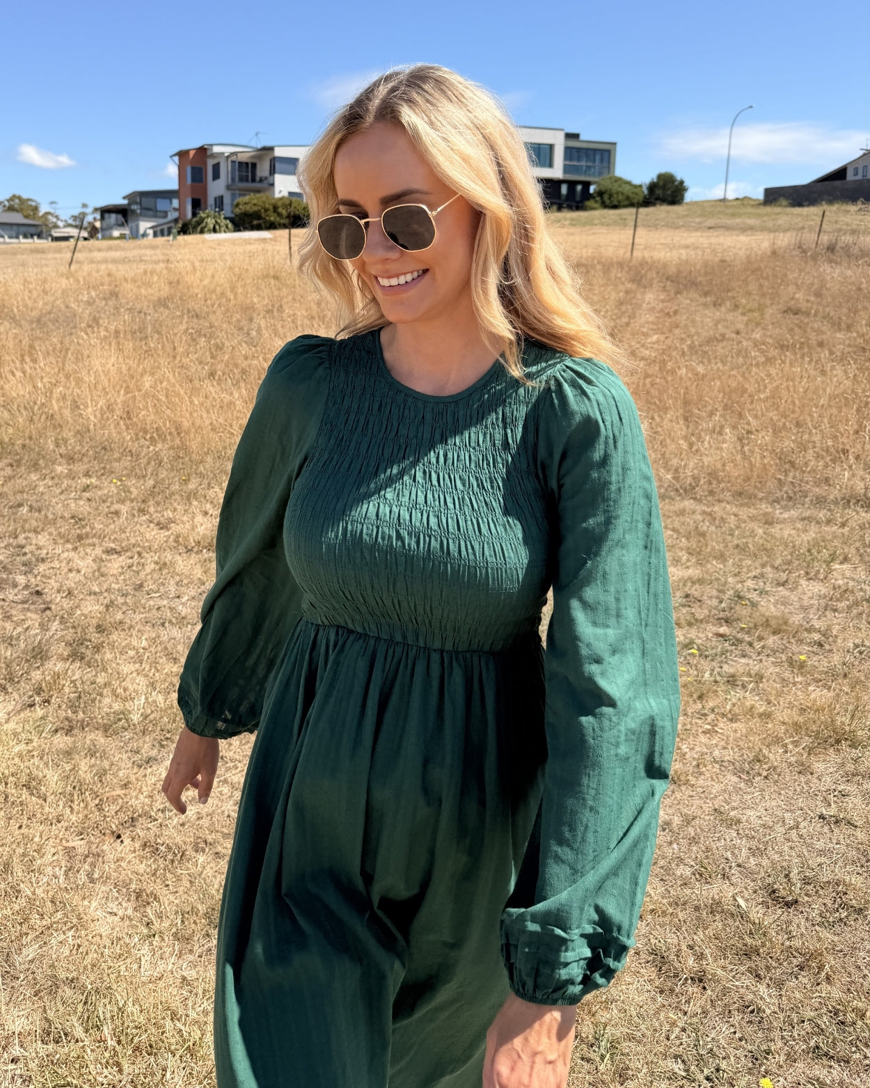 Iolana Dress - Deep Green Long Sleeve