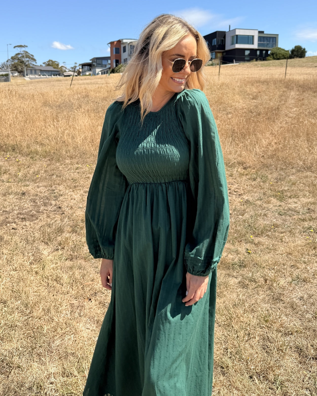 Iolana Dress - Deep Green Long Sleeve
