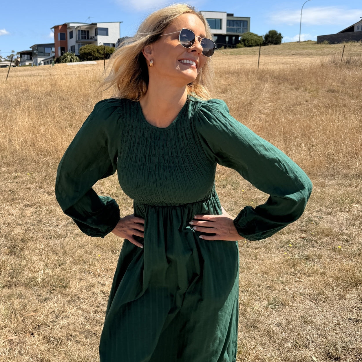 Iolana Dress - Deep Green Long Sleeve
