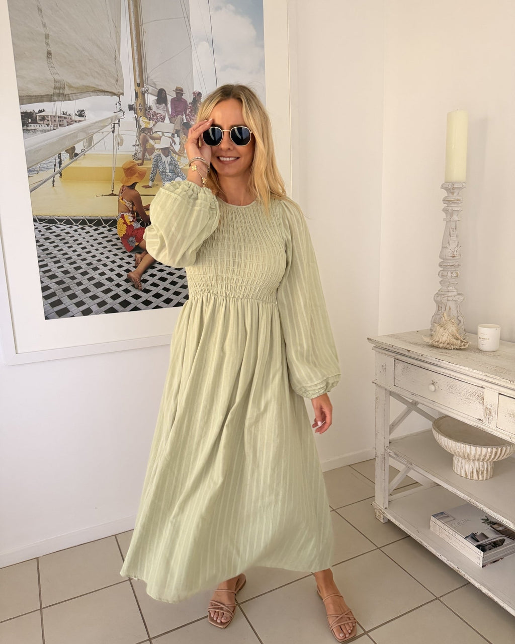 Iolana Dress - Soft Khaki Long Sleeve