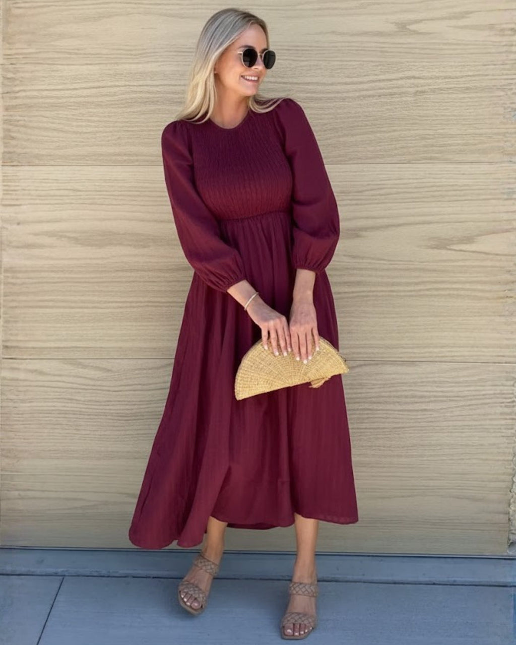 Iolana Dress - Wine Long Sleeve