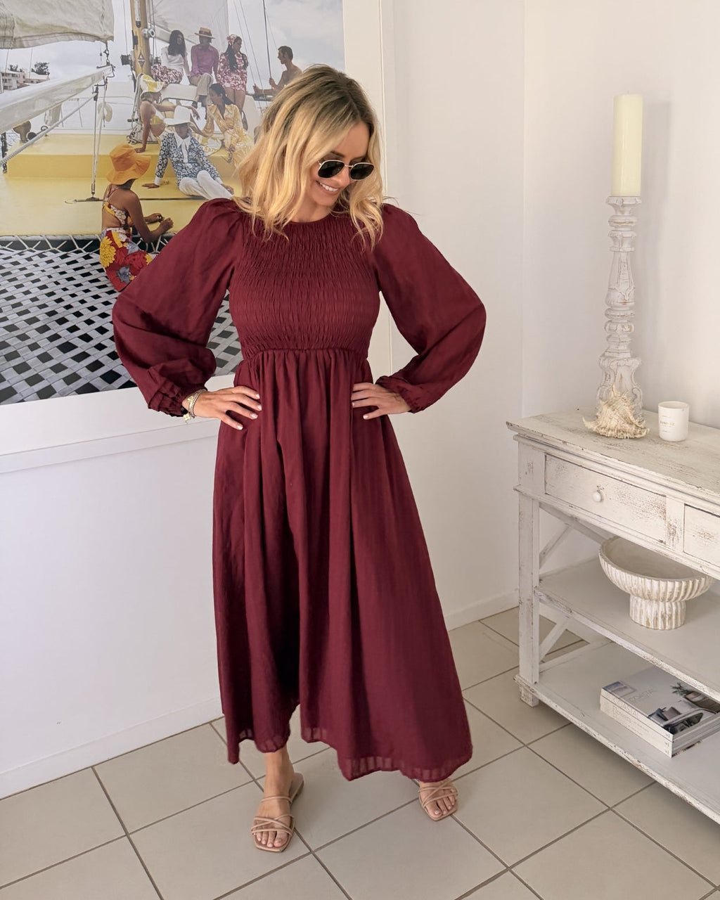 Iolana Dress - Wine Long Sleeve