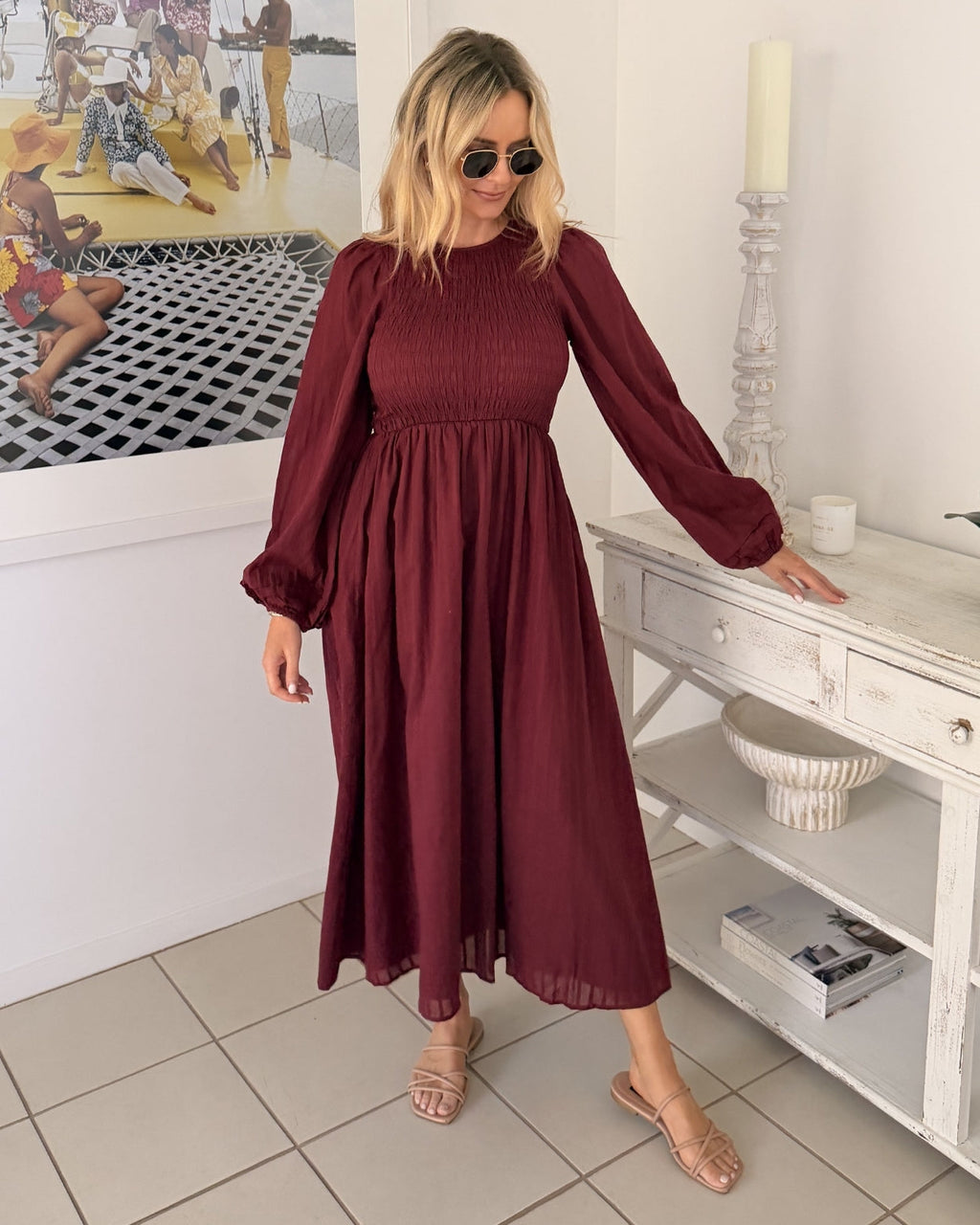 Iolana Dress - Wine Long Sleeve