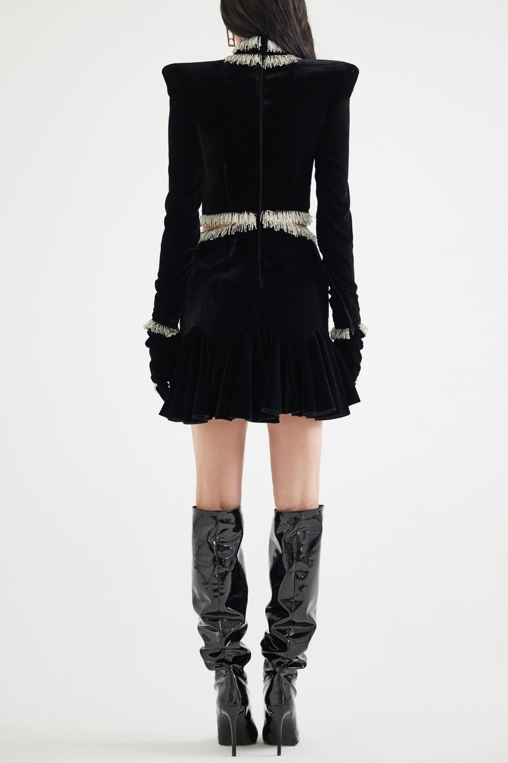 Ishika Bead-Embellished Velvet Cutout Mini Dress