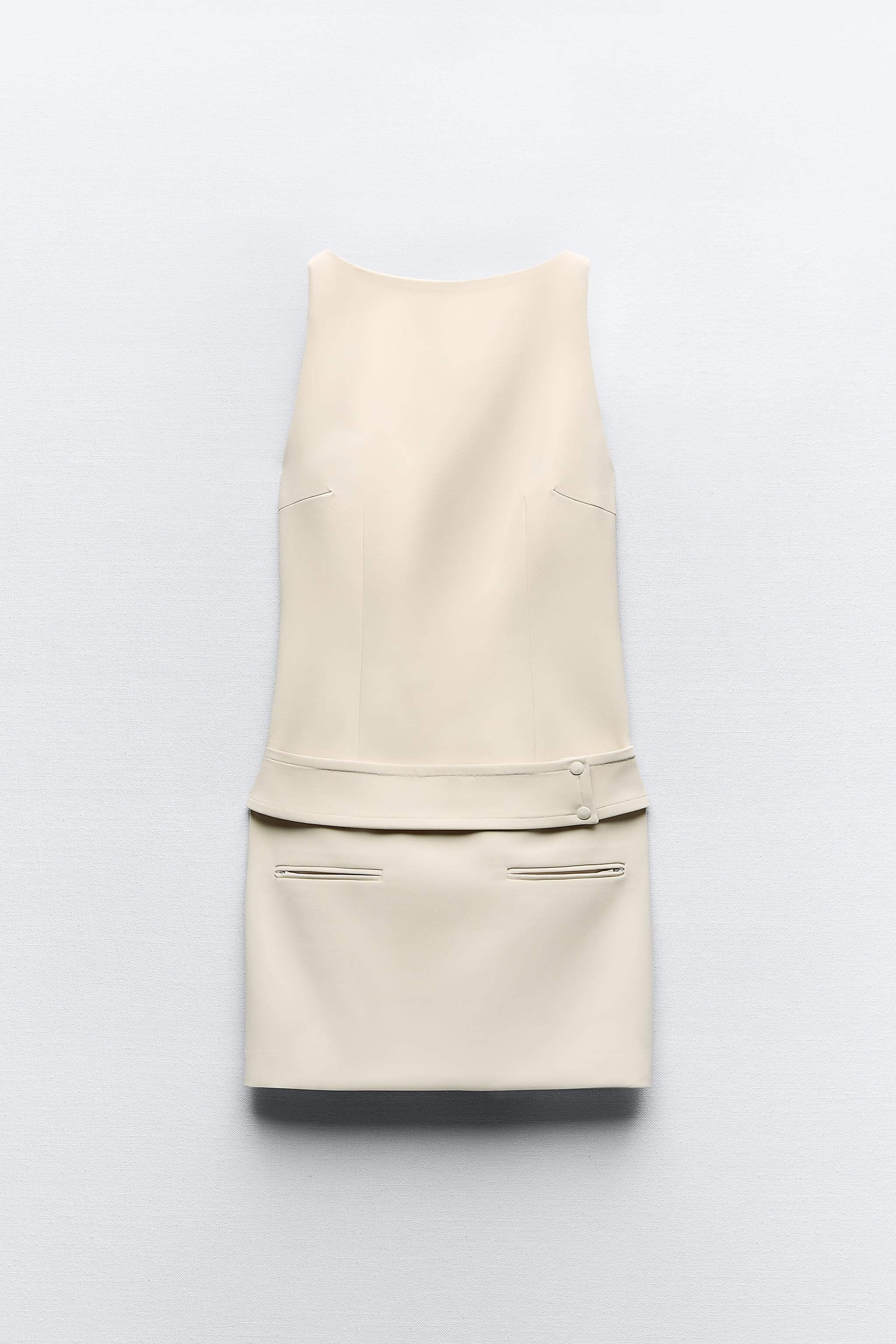 Ivory Belted Button Mini Dress