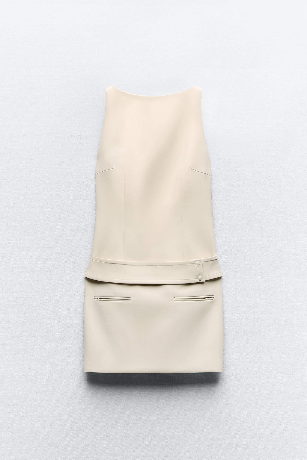 Ivory Belted Button Mini Dress