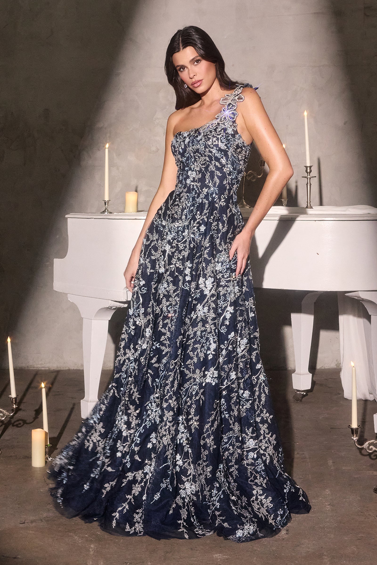 June A-line Gown - One Shoulder Floral Appliqu¨¦ Evening Dress