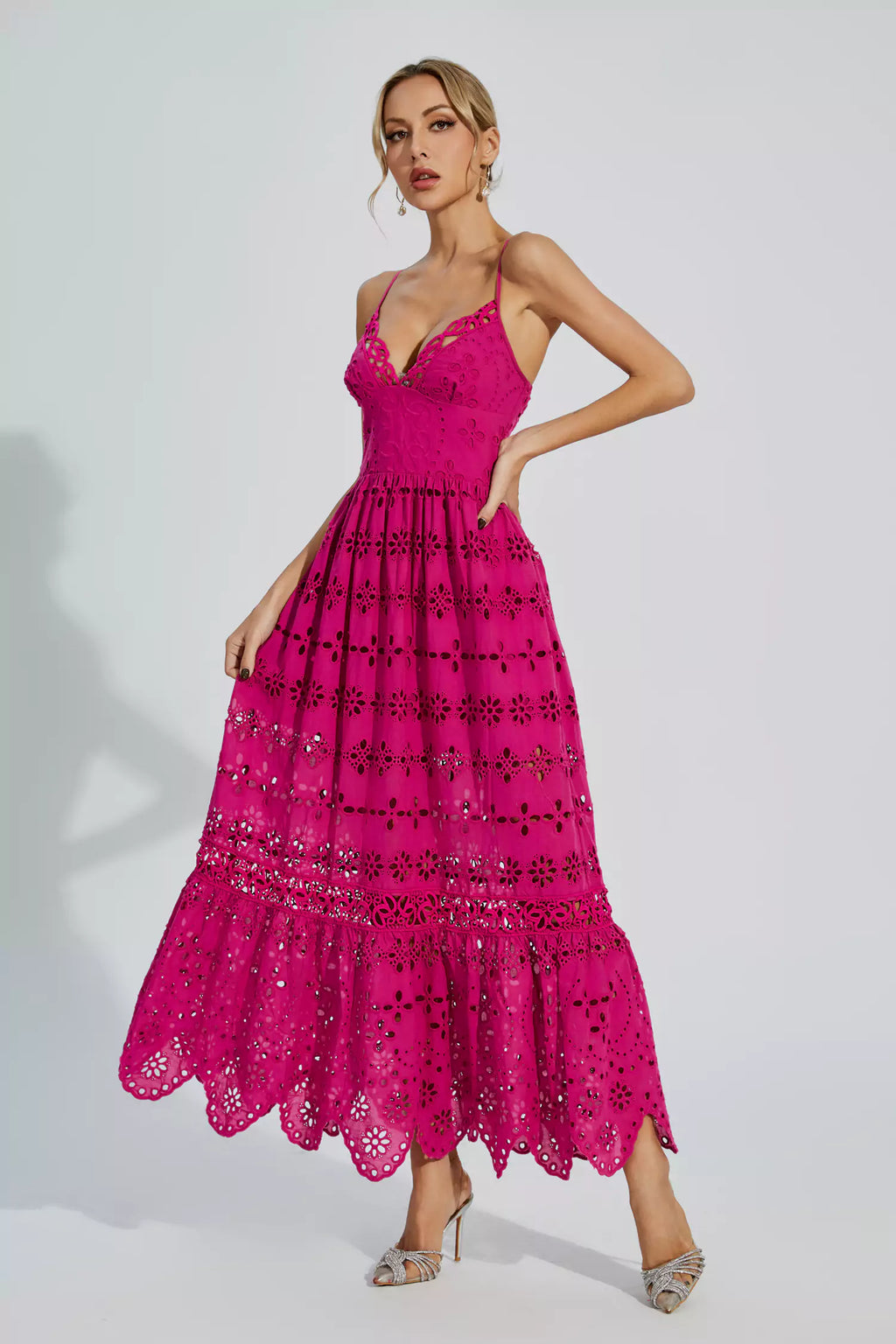 Jaylah  Rose Red Lace Slip Maxi Dress