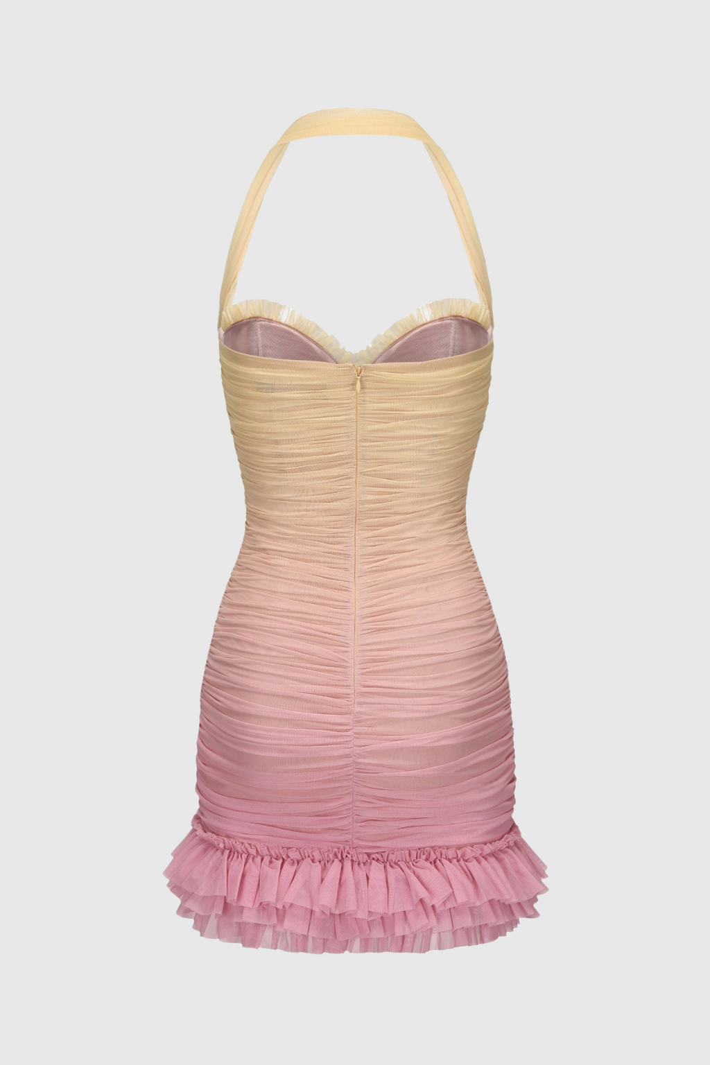 Jodelle Halter Mesh Gradient Rushed Mini Dress - Yellow