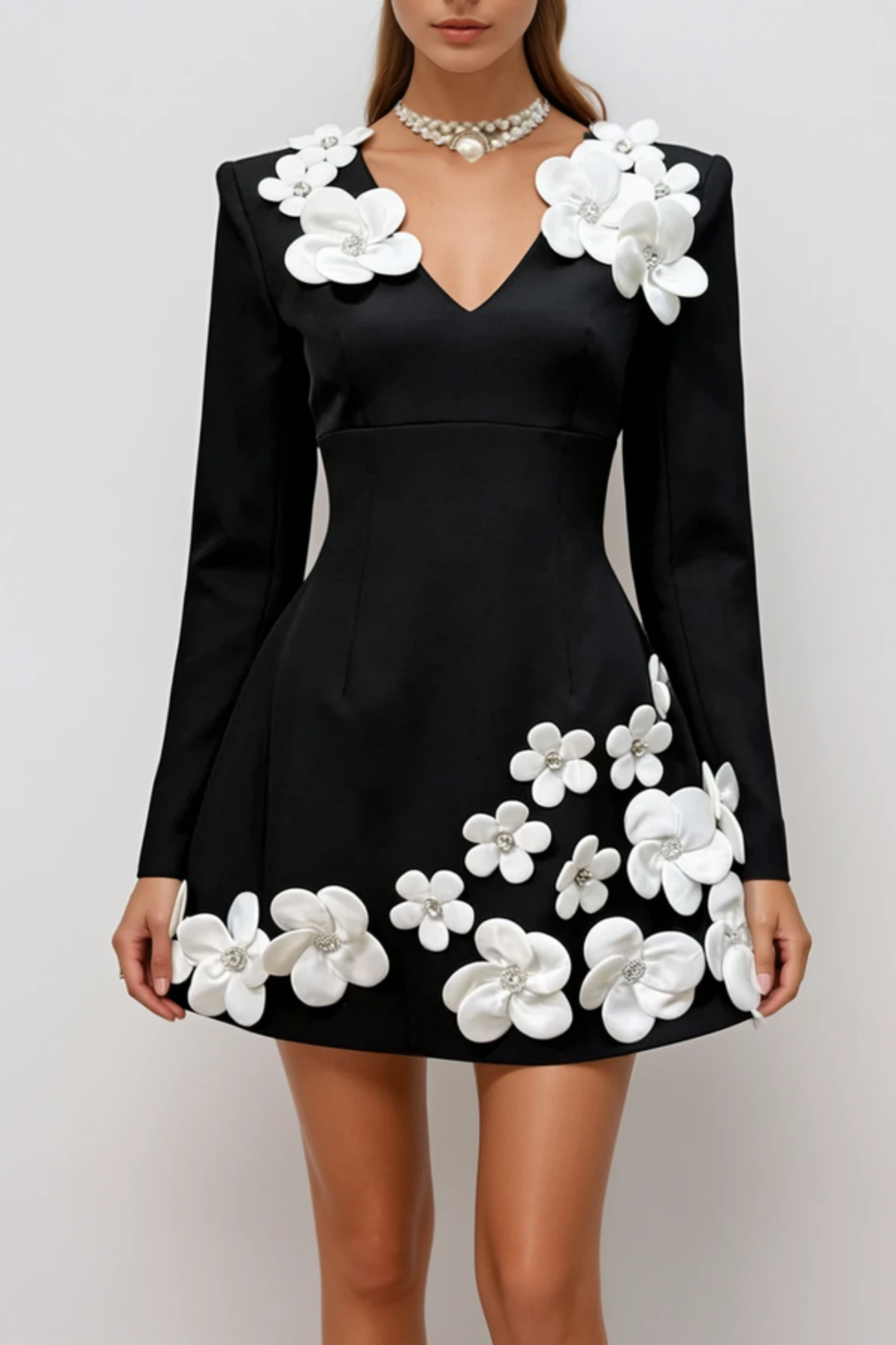 Kairo Floral Appliqué Long Sleeve Mini Dress