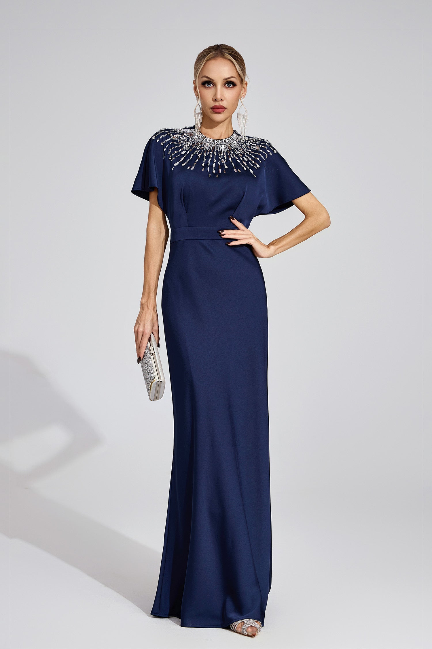 Kerensa Dark Blue Diamond Maxi Dress