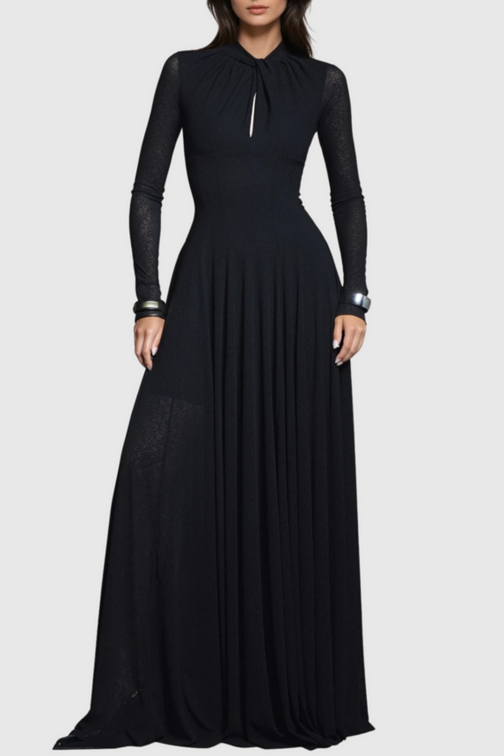 Khadia Twist Long Sleeve Maxi Dress - Black