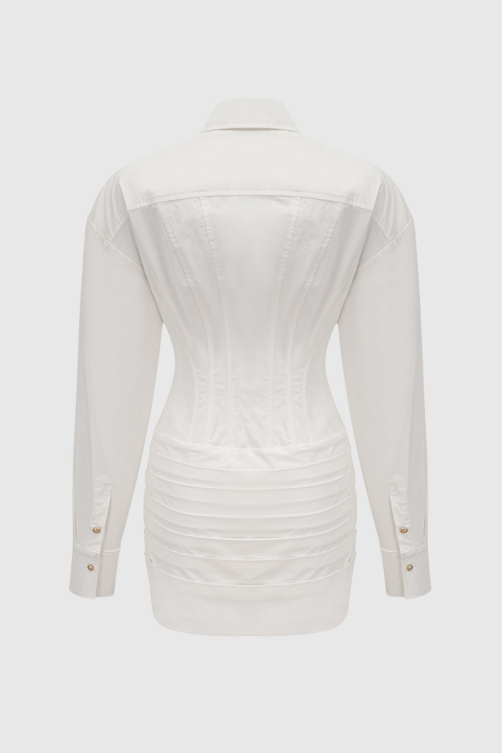 Kretska Cinched-waist Pleated Mini Shirt Dress - White
