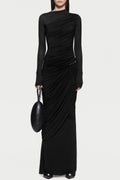 Kylian Asymmetric Ruched Maxi Dress - Black