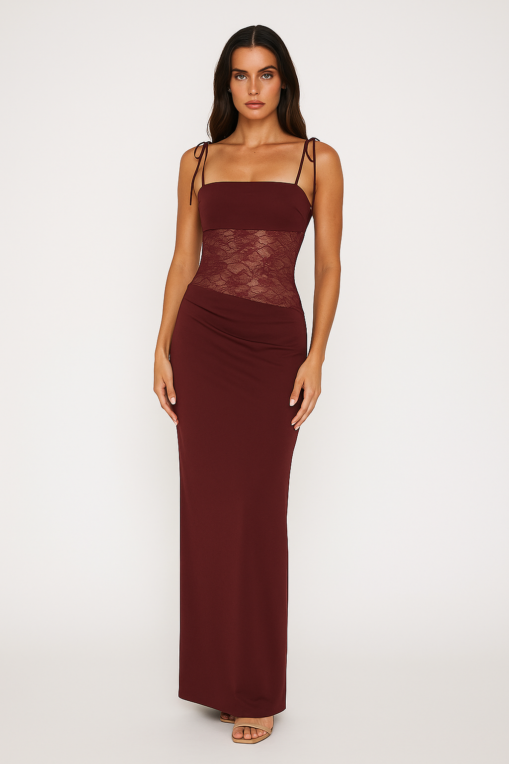 Nocturne Lace Insert Maxi Dress | Spaghetti Straps | Open-Back