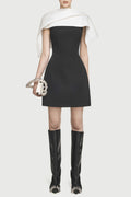 Lachet Asymmetrical Shoulder Pleat Mini Dress - Black