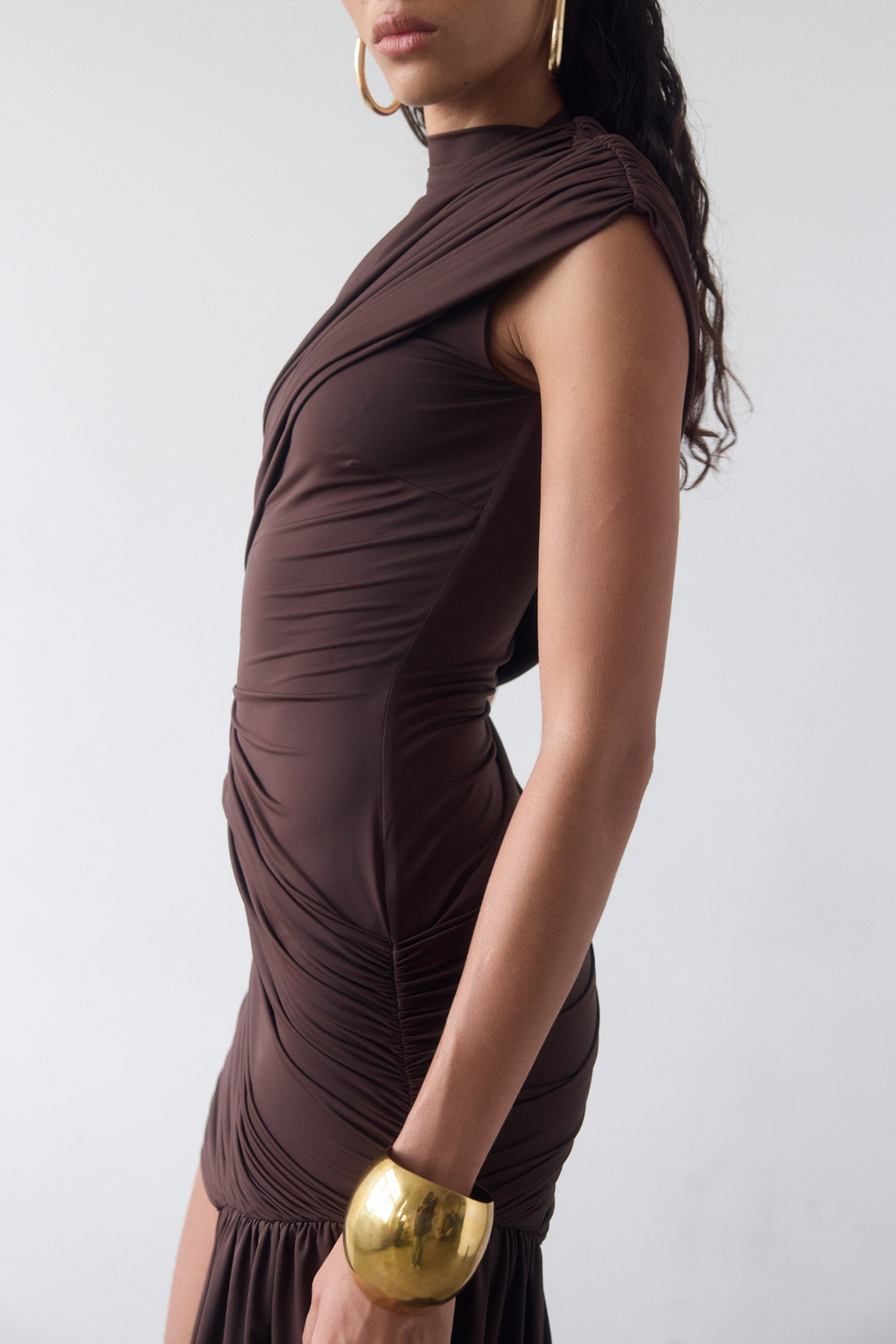 Laisha Sleeveless Draped Mini Dress - Brown