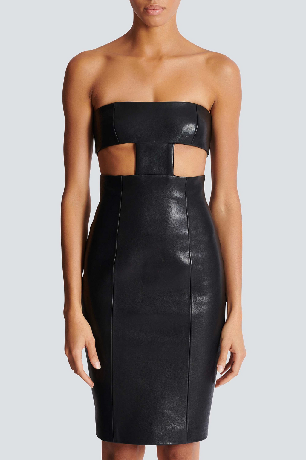 Lauro Leather Strapless Cutout Mini Dress