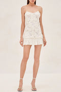 Lillie Spaghetti Floral Ruffle Mini Dress - White
