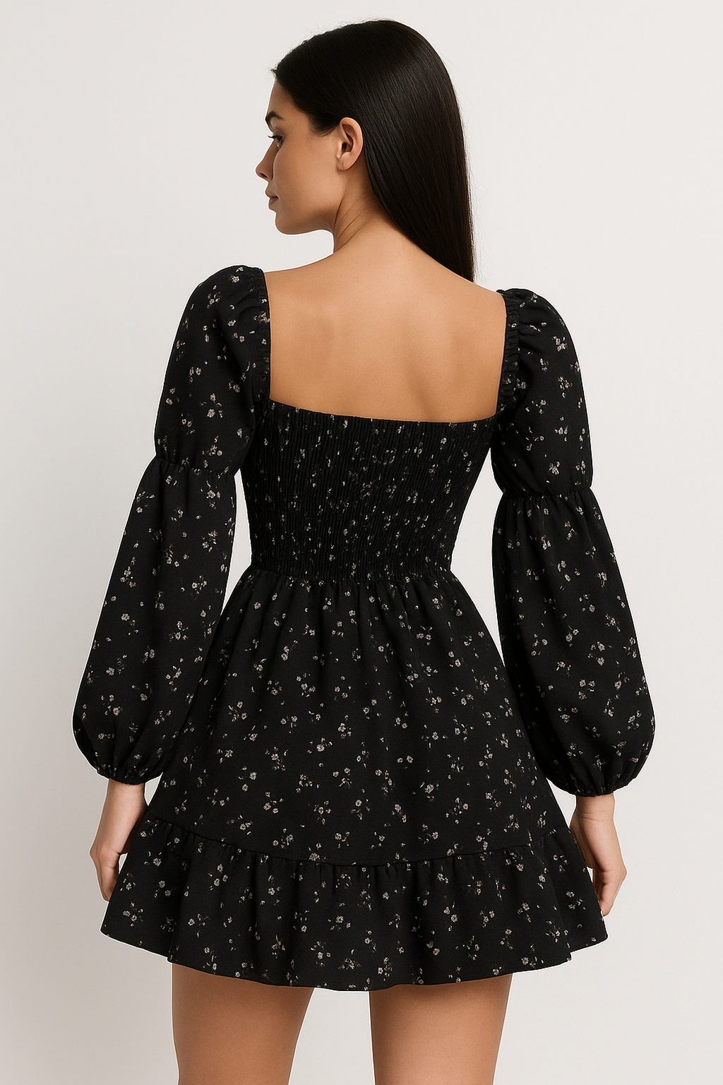 Floral Puff Sleeve Mini Dress | Square Neck | A-Line Silhouette