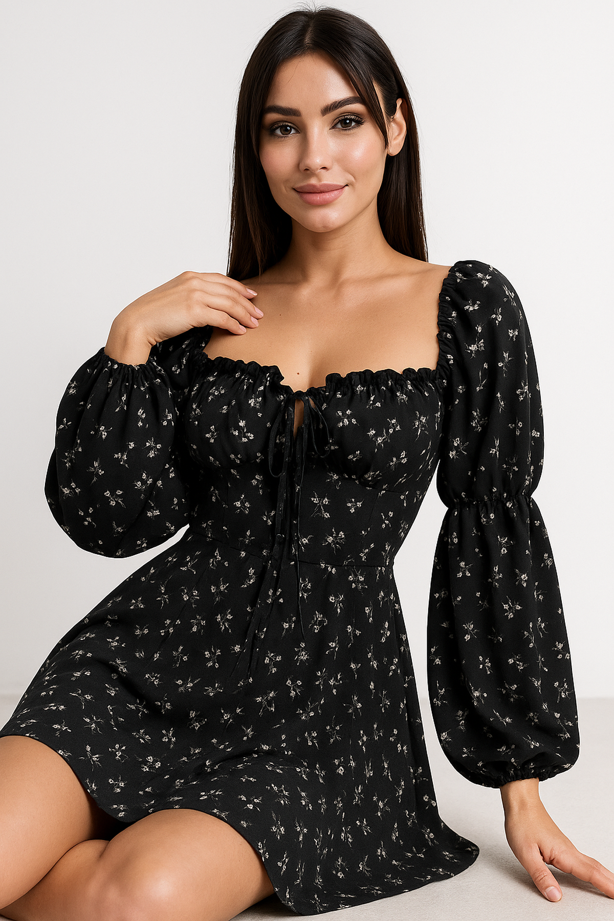 Floral Puff Sleeve Mini Dress | Square Neck | A-Line Silhouette