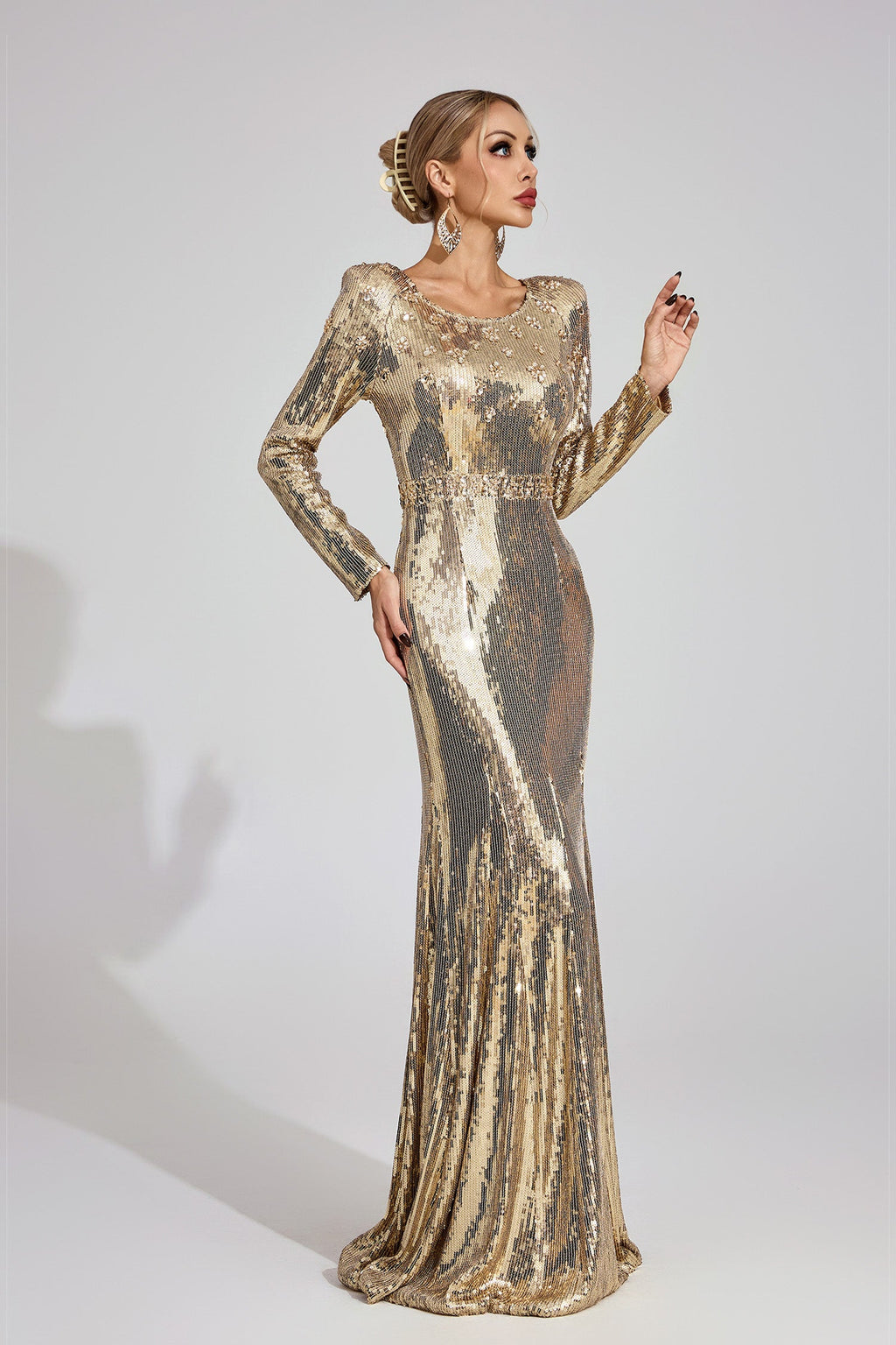 Lowenna Gold Sequined Maxi Dress
