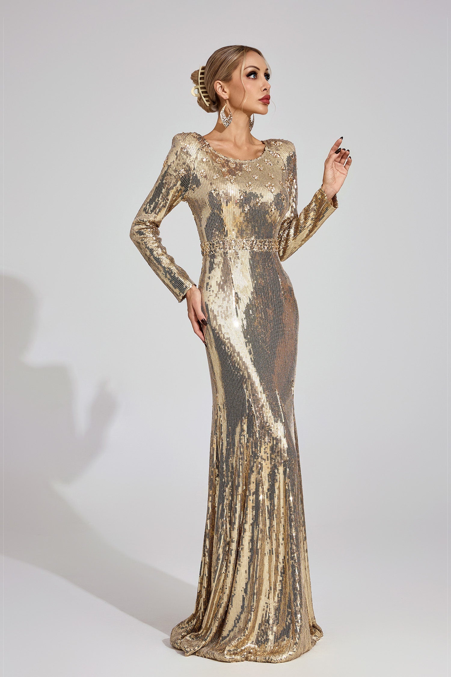 Lowenna Gold Sequined Maxi Dress