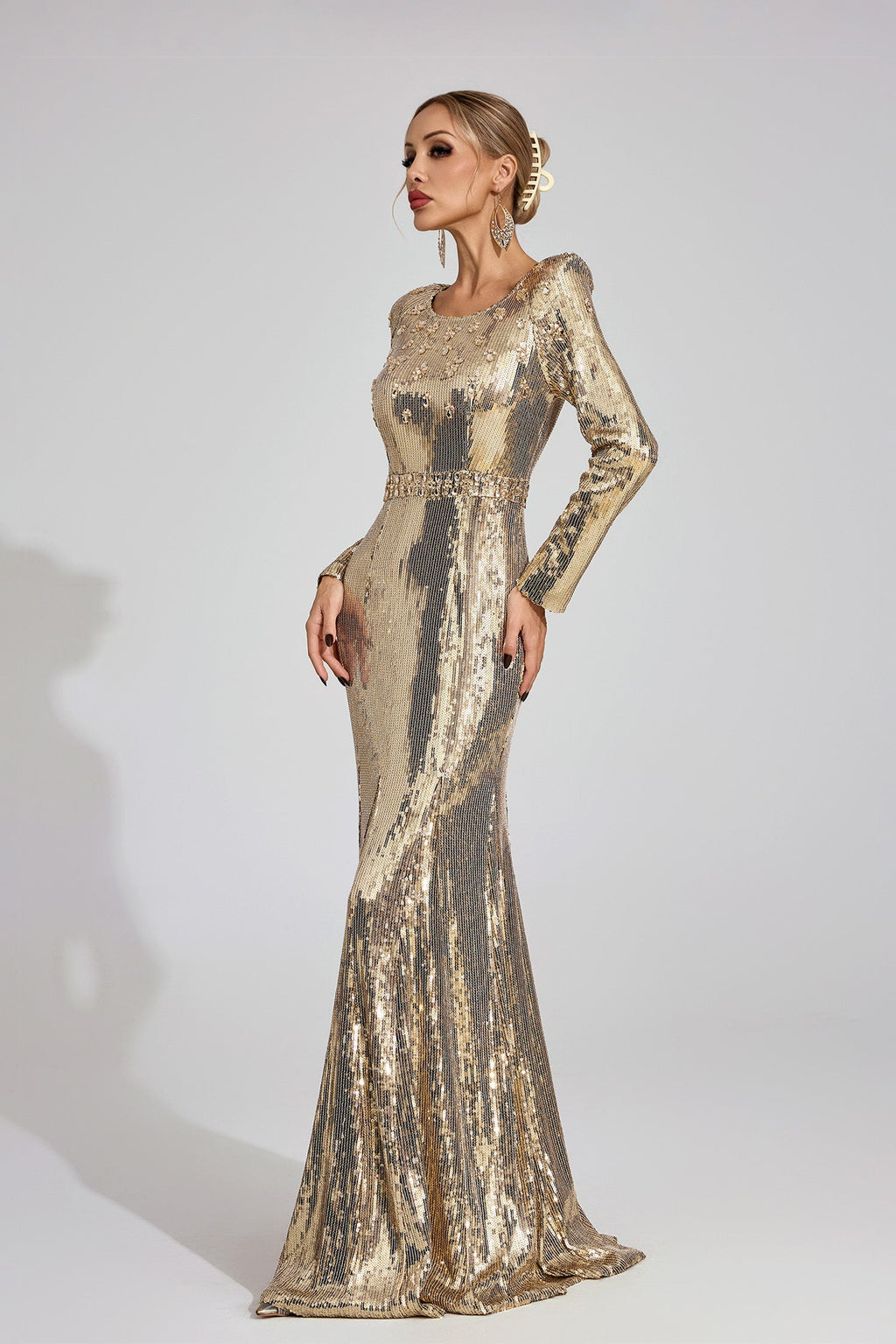 Lowenna Gold Sequined Maxi Dress