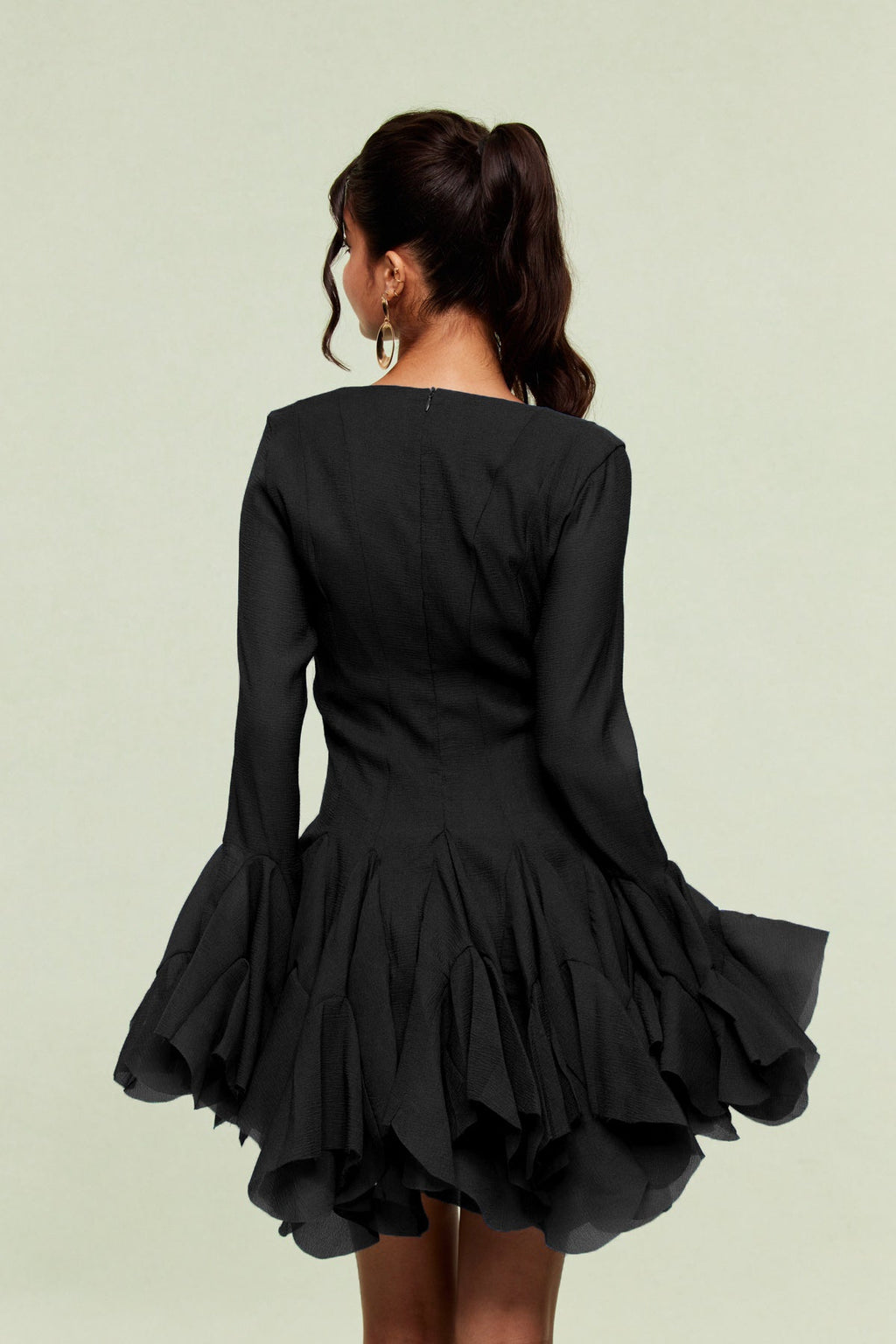 McCarthy Mesh Ruffle Mini Dress In Black