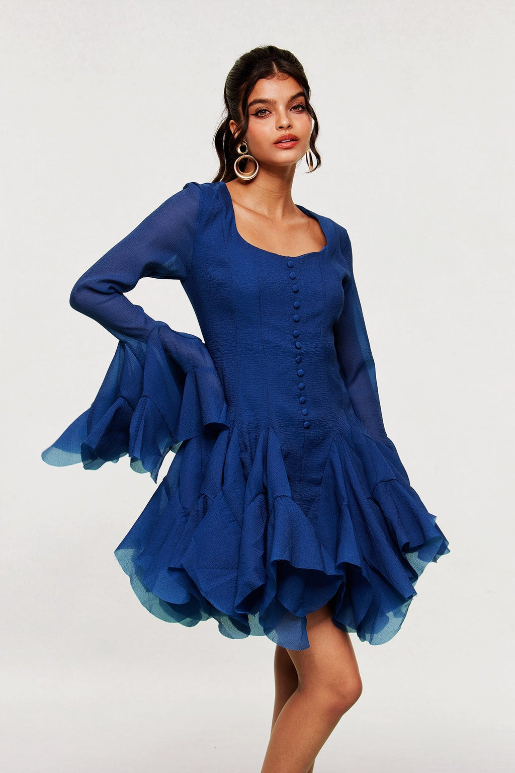 McCarthy Mesh Ruffle Mini Dress In Navy