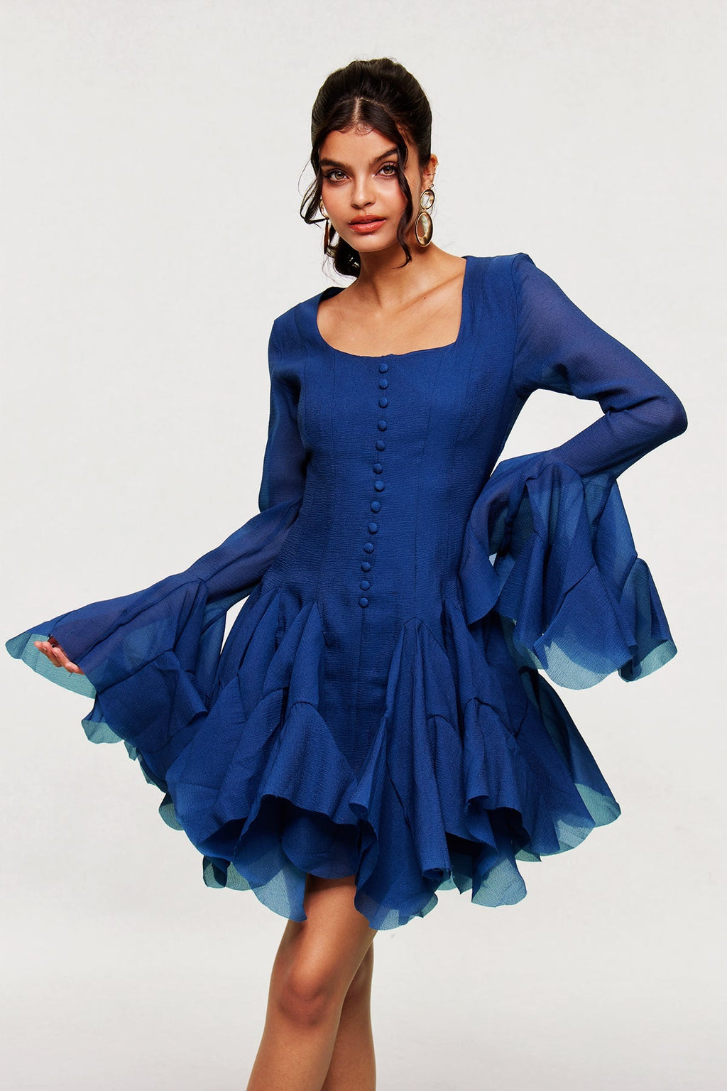 McCarthy Mesh Ruffle Mini Dress In Navy