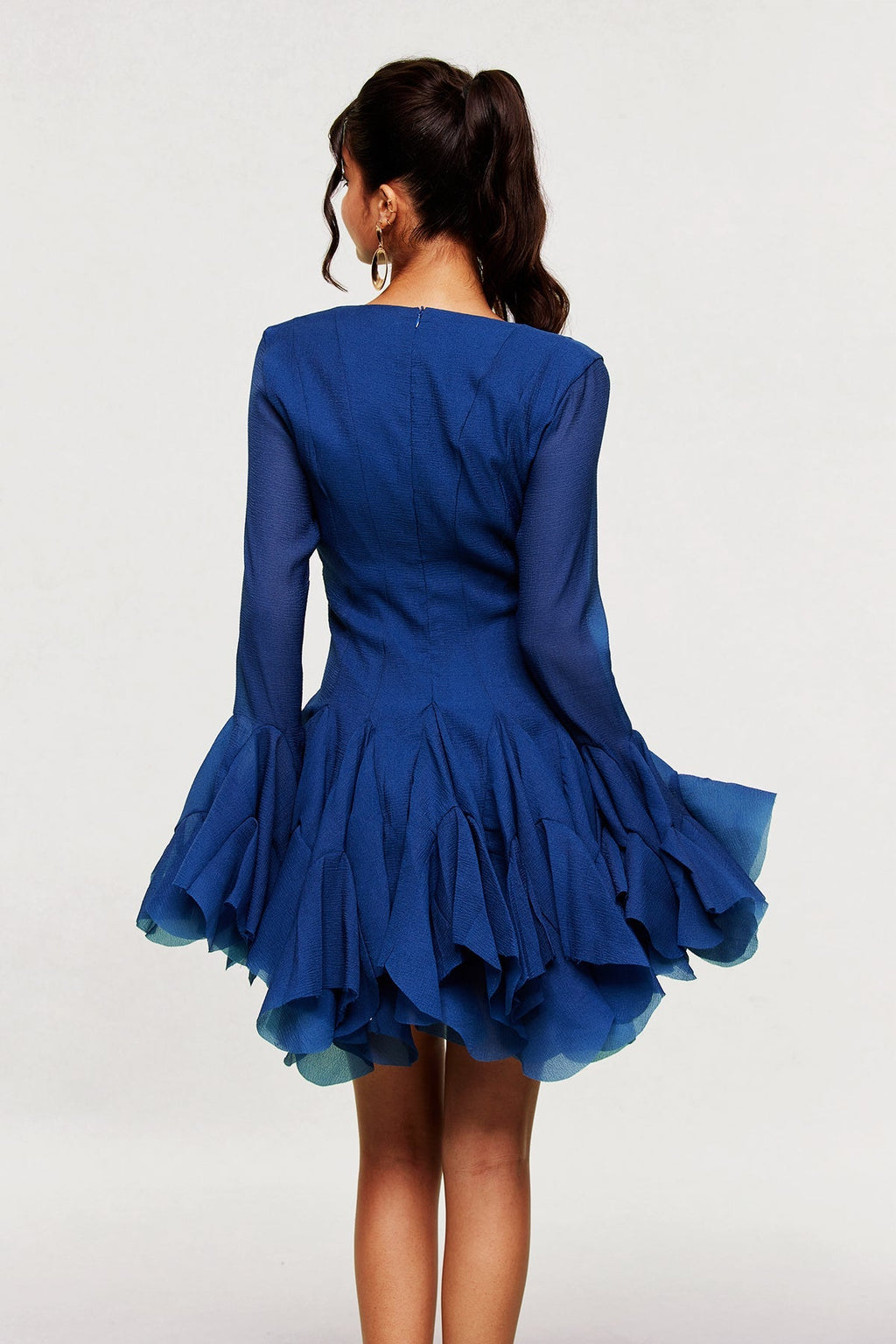 McCarthy Mesh Ruffle Mini Dress In Navy