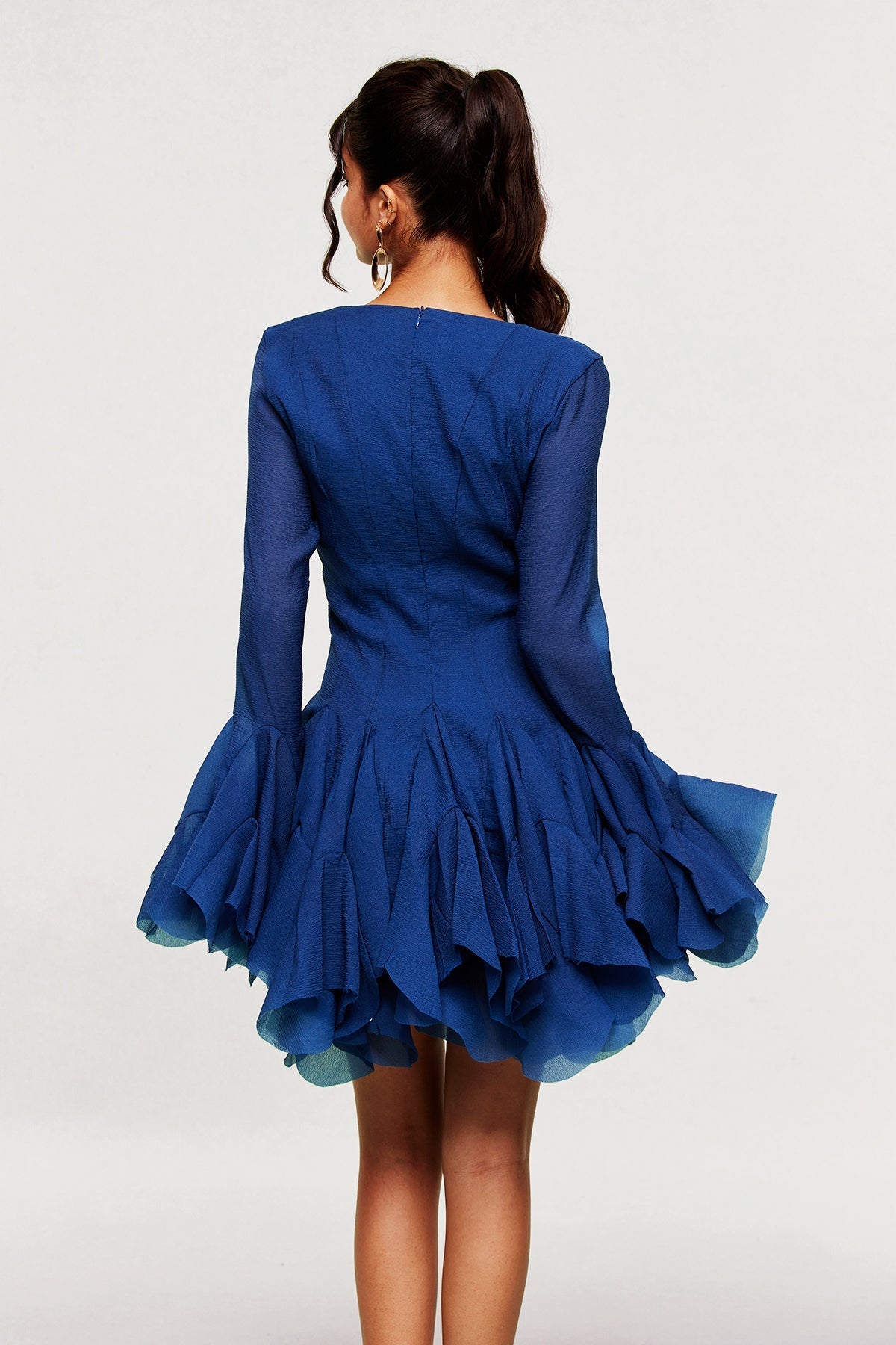 McCarthy Mesh Ruffle Mini Dress In Navy