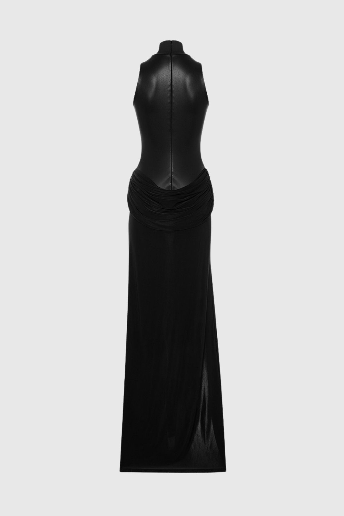 Mossa Sleeveless Leather Ruched Maxi Dress