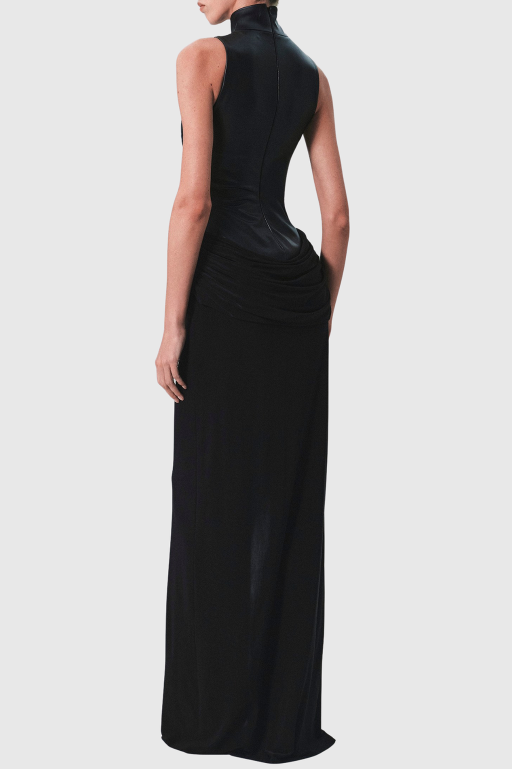 Mossa Sleeveless Leather Ruched Maxi Dress