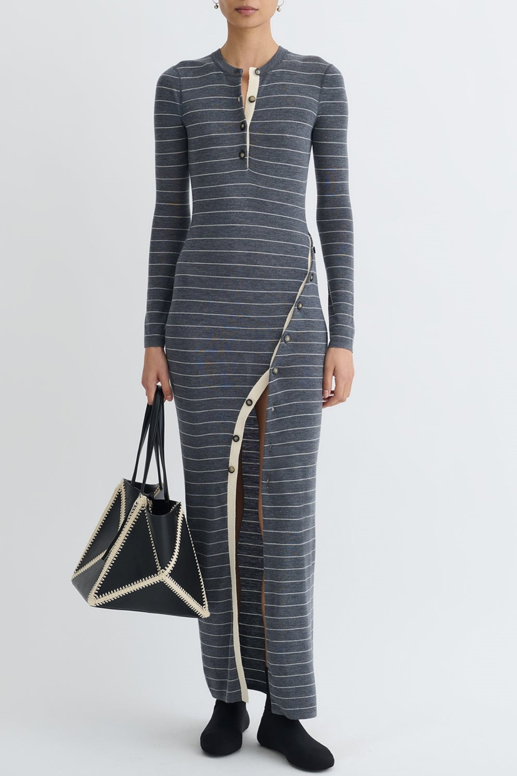 Nasir Striped Wool Asymmetric Buttoned Maxi Dress
